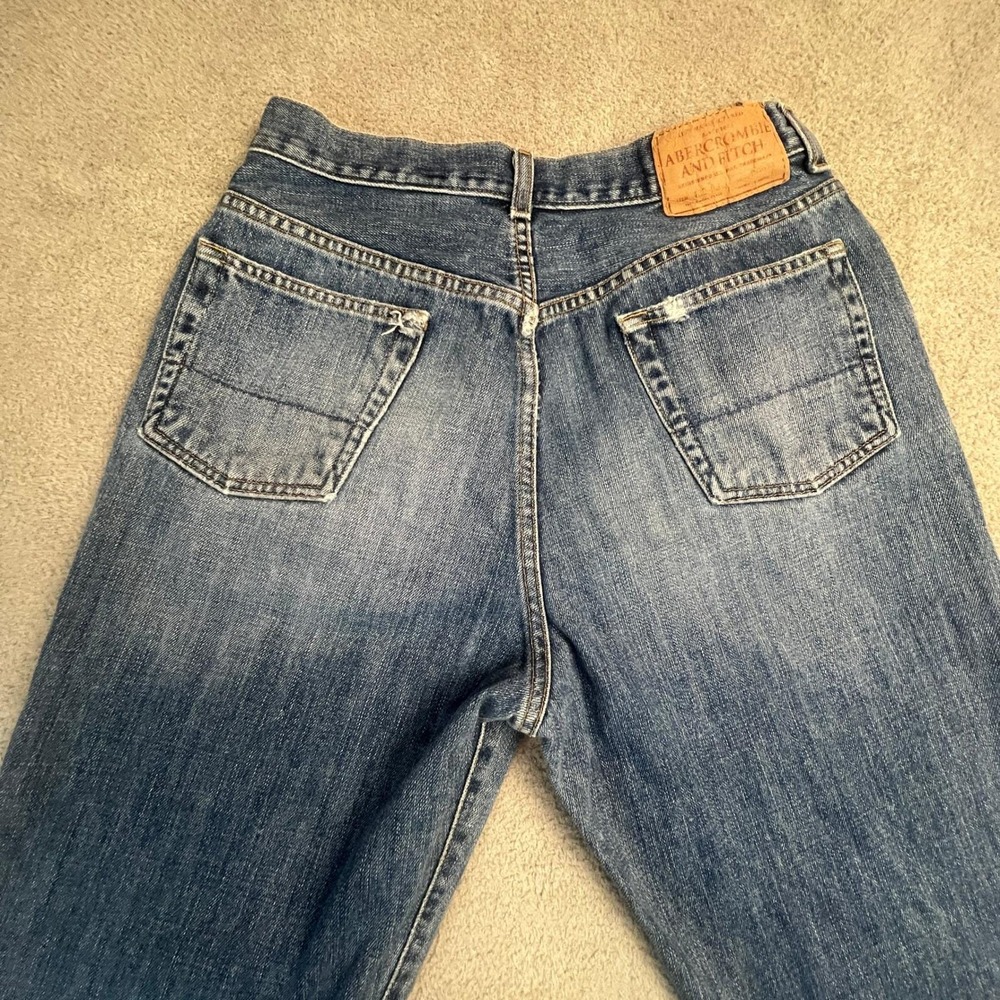 Vintage Y2K Abercrombie & Fitch Mens 31x28 Blue Faded Raw Hem Straight Leg Jeans - Picture 8 of 14